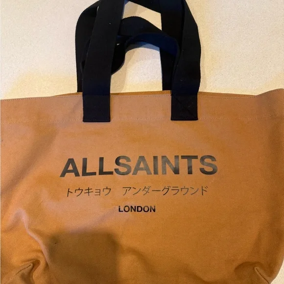 All Saints Black and Tan Canvas Tote Bag - Picture 4 of 10